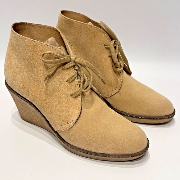 J. Crew MacAlister Wedge Ankle Bootie Chukka Beige Suede Lace Up Women’s Size 8 - Picture 1 of 15
